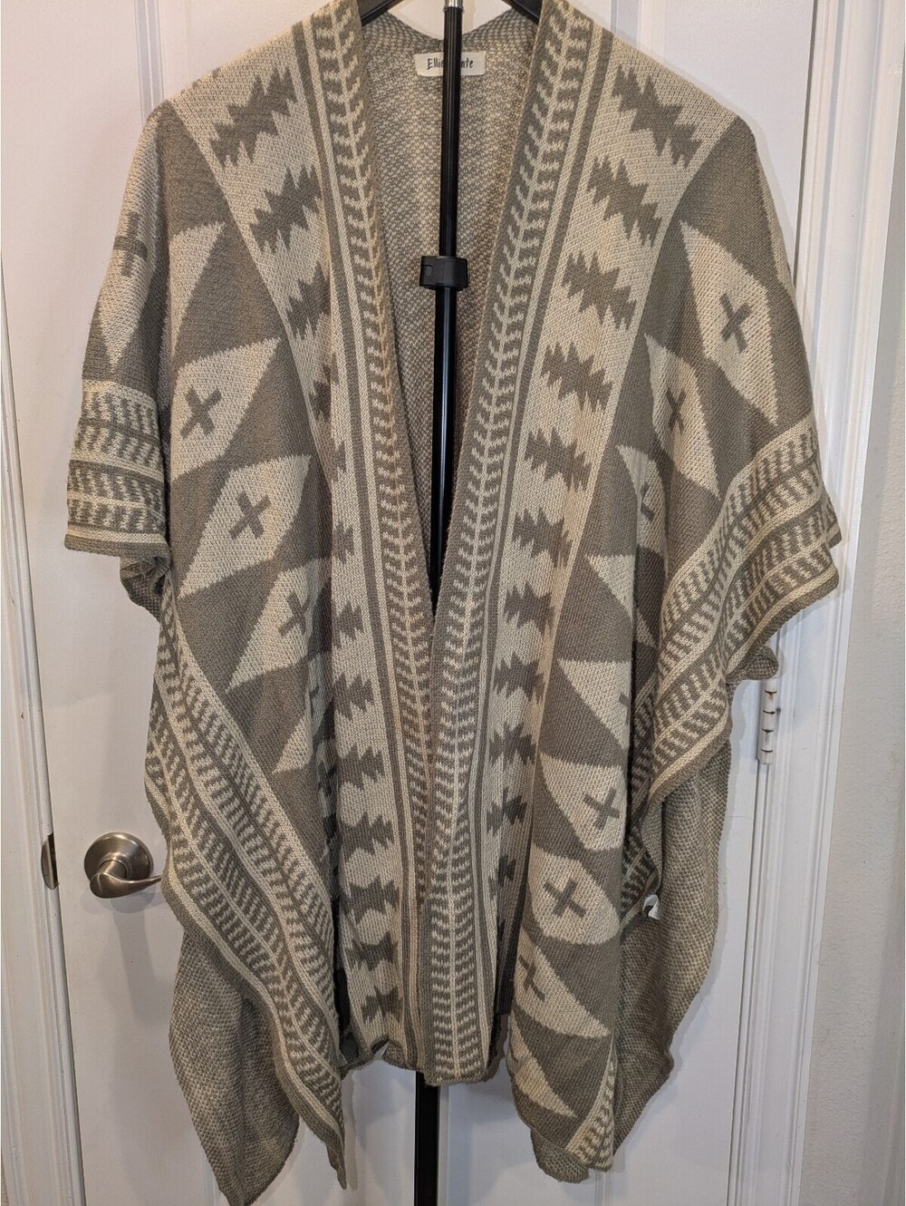 Southwestern Aztec Oversized Knit Poncho Cardigan Neutral Boho One Size